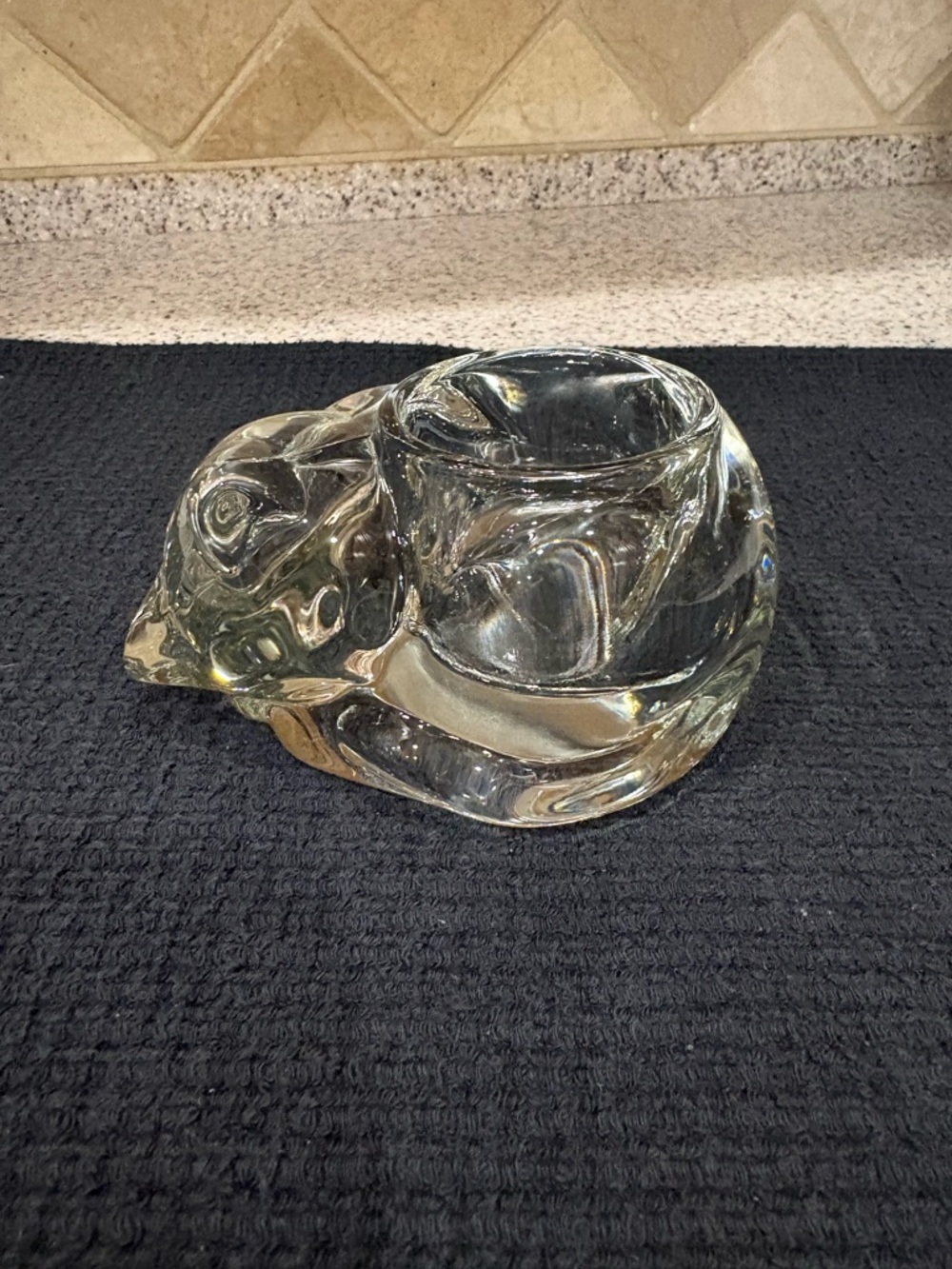 VTG Indiana Glass Sleeping Clear Glass Cat Candle Votive Paperweight